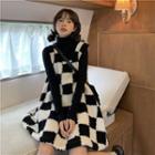 Checkerboard Fluffy Mini A-line Overall Dress Dress - Black & White - One Size