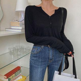Open-placket Relaxed-fit Silky Henley