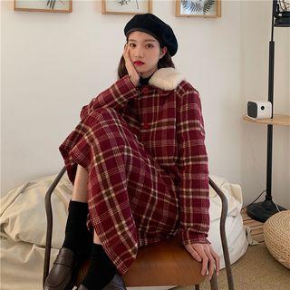 Long-sleeve Plaid Coat / High-waist Plaid Skirt