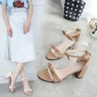Bow Ankle-strap Block Heel Sandals