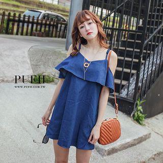 Short-sleeve Off-shoulder Denim A-line Dress