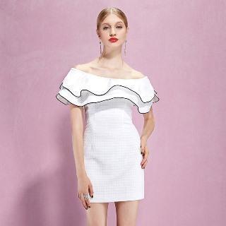 Off-shoulder Ruffled Sheath Dress