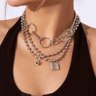 Lock Chain Layered Necklace Silver - One Size