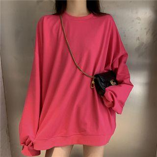 Long-sleeve Plain Top Pink - One Size