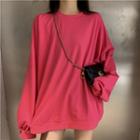 Long-sleeve Plain Top Pink - One Size