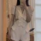 Short-sleeve Cutout Bow Romper