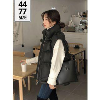 High-neck Belted Padded Vest Black - One Size