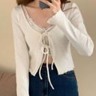 Lace Cropped Camisole Top / Lace Up Cardigan