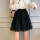 High-waist Mesh A-line Mini Skirt
