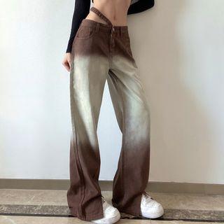 Gradient Slit-hem Wide Leg Jeans