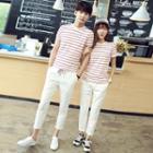 Couple Matching Short-sleeve Striped T-shirt / Cropped Pants