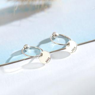 925 Sterling Silver Disc & Mini Hoop Dangle Earring Silver - One Size