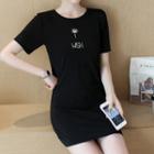 Short-sleeve Embroidered Mini T-shirt Dress