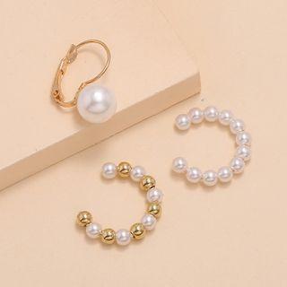 Set Of 3: Faux Pearl Earring (assorted Designs) 1 Pair - Pearl - One Size