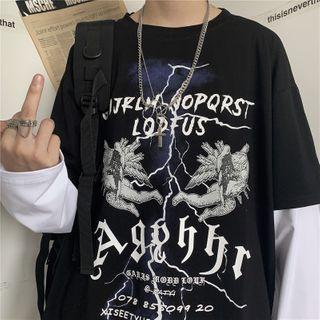 Mock Two-piece Angel Print Long-sleeve T-shirt