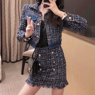 Set: Tweed Button Jacket + Mini Straight-fit Skirt