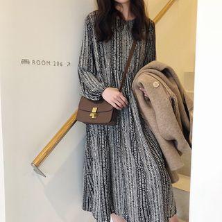 Puff-sleeve Striped Midi Dress