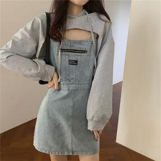 Spaghetti Strap A-line Denim Dress / Cropped Hoodie