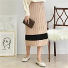 Color-block Pleated Midi Knit Skirt