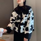 Milk Cow Print Furry Jacket