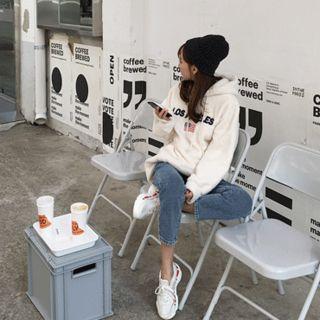 Letter-patch Faux-shearling Hoodie