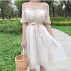 Short-sleeve Off-shoulder Floral Printed A-line Dress