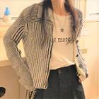 Striped Collared Cardigan Gray - One Size