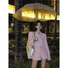 Collared Single-breasted Tweed Jacket / High Waist Shorts