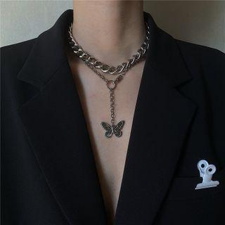 Butterfly Pendant Double-layer Chain Necklace As Shown In Figure - One Size