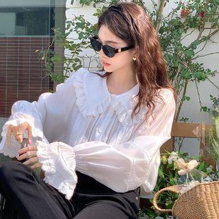 Bell-sleeve Eyelet Lace Blouse White - One Size