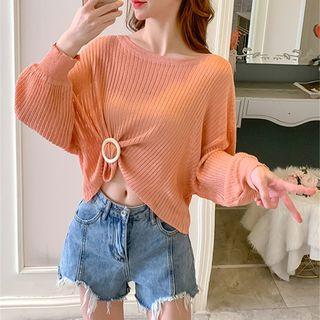 Long-sleeve Chain Accent Ribbed Knit Top