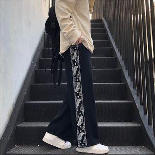Print Wide-leg Drawstring Gathered Cuff Sweatpants