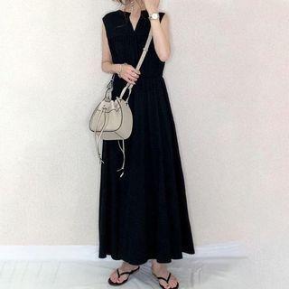 Sleeveless Plain Maxi Dress Black - One Size