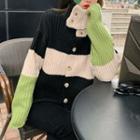 Color Block Turtleneck Cardigan / Sweater