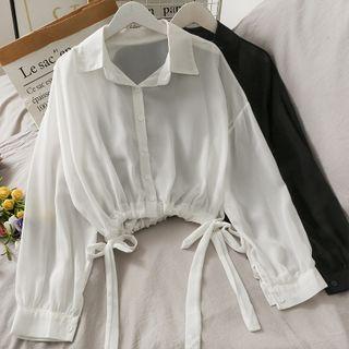 Drawstring-hem Loose Crop Shirt