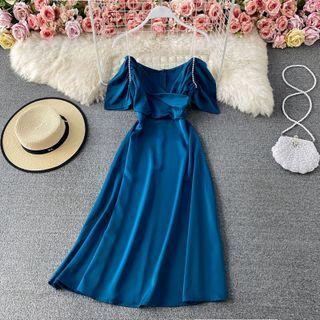 Cold Shoulder Beaded Strap Dress
