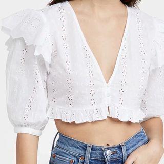 Short-sleeve Pointelle Crop Top