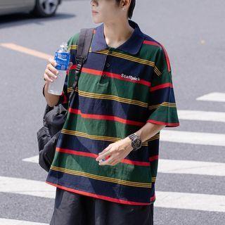 Short-sleeve Polo Collar Stripe T-shirt