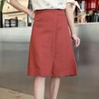 Linen Blend A-line Wrap Skirt