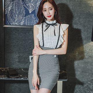 Mock-neck Lace Panel Sleeveless Sheath Dress