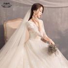 3/4-sleeve Ball Gown Wedding Dress / Long Train Wedding Dress