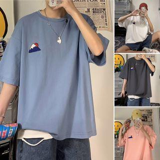 Elbow Sleeve Embroidered Oversized Tee