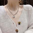 Heart Pendant Asymmetrical Alloy Choker Necklace - Love Heart - Silver - One Size