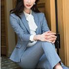 Set: Plaid Blazer + Dress Pants + Tie-neck Blouse
