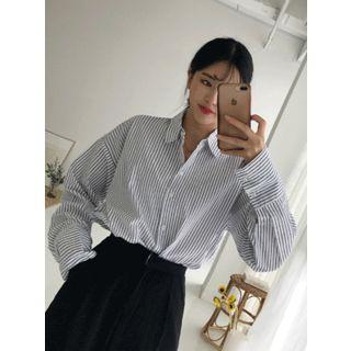 Wide-cuff Boxy Stripe Shirt Ivory - One Size