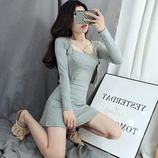 Set: Strappy A-line Mini Dress + Cropped Buttoned Jacket