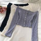 Off-shoulder Button Crop Top