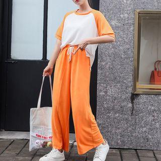 Set: Short-sleeve Raglan T-shirt + Knit Wide Leg Pants