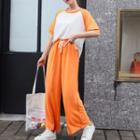 Set: Short-sleeve Raglan T-shirt + Knit Wide Leg Pants