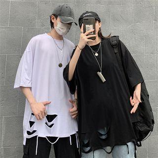 Couple Matching Short-sleeve Distressed T-shirt